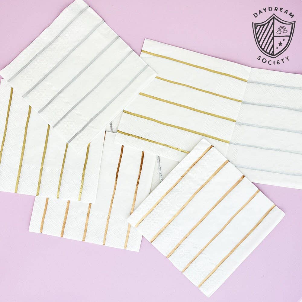 Frenchie Metallic Striped Dinner Napkins - 16 Pack