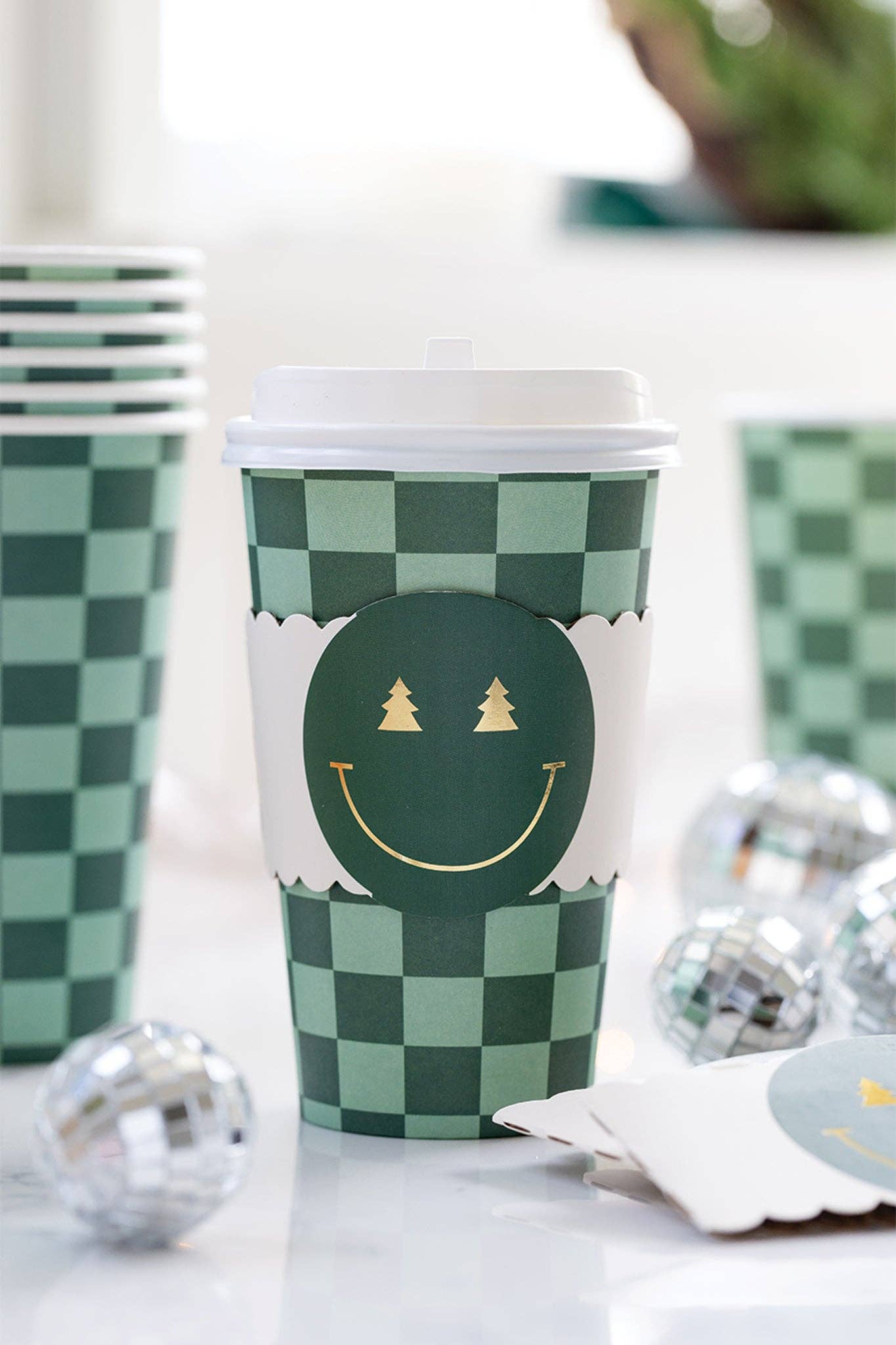 Checker Smiley Face To Go Cups - Set of 8