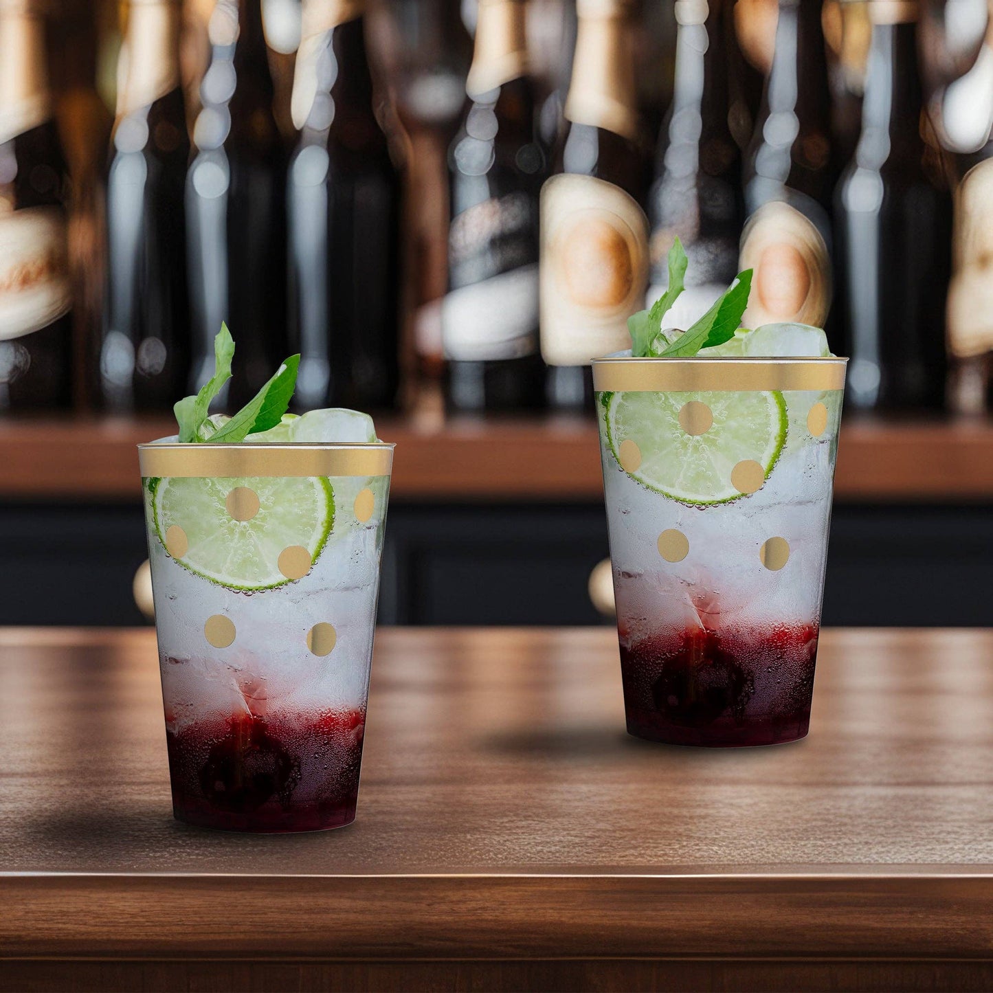 12 oz. Clear with Gold Dots Round Plastic Tumblers