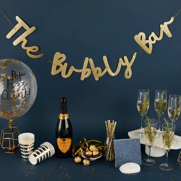Gold 'Bubbly Bar' Glitter Banner