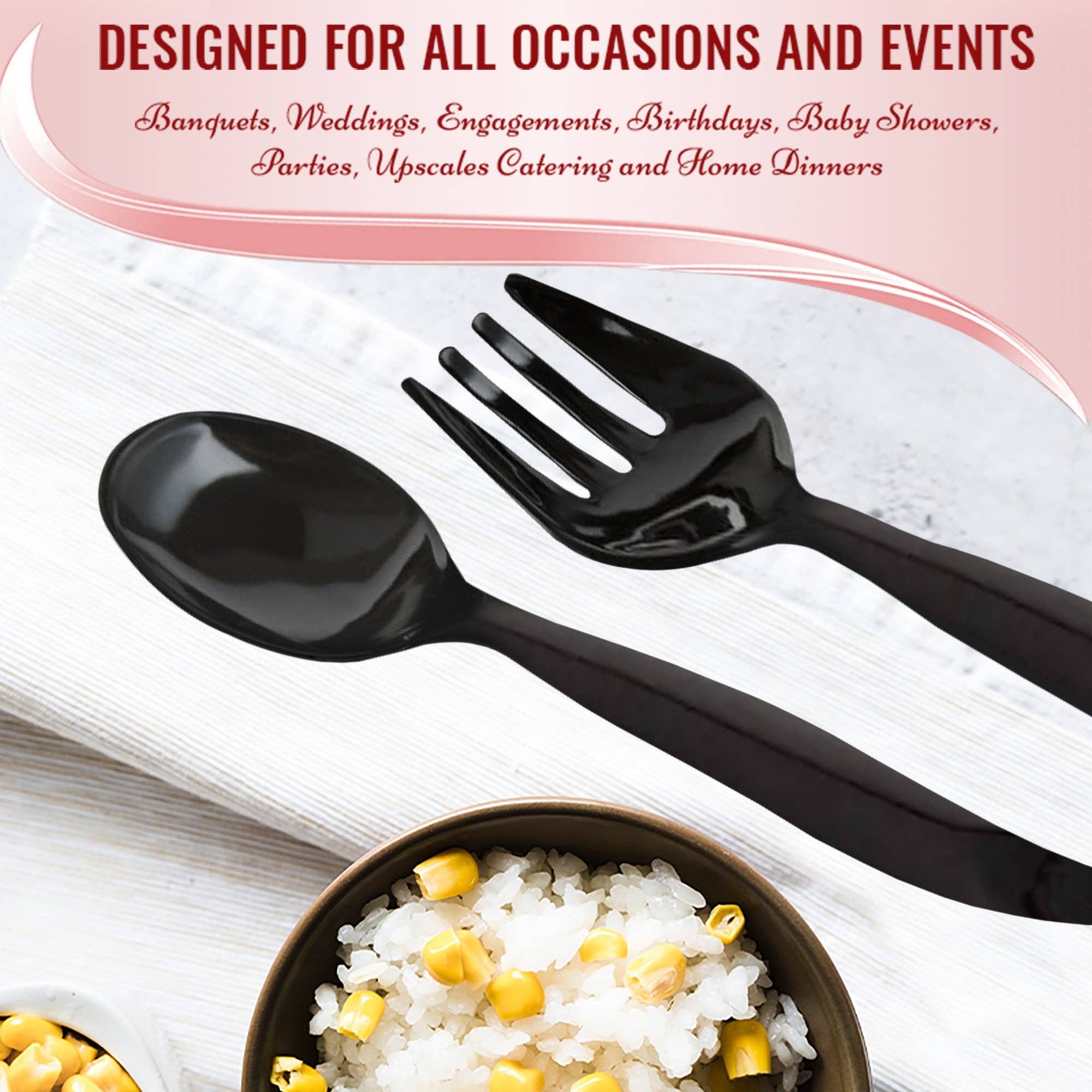 Black Disposable Plastic Serving Flatware Set