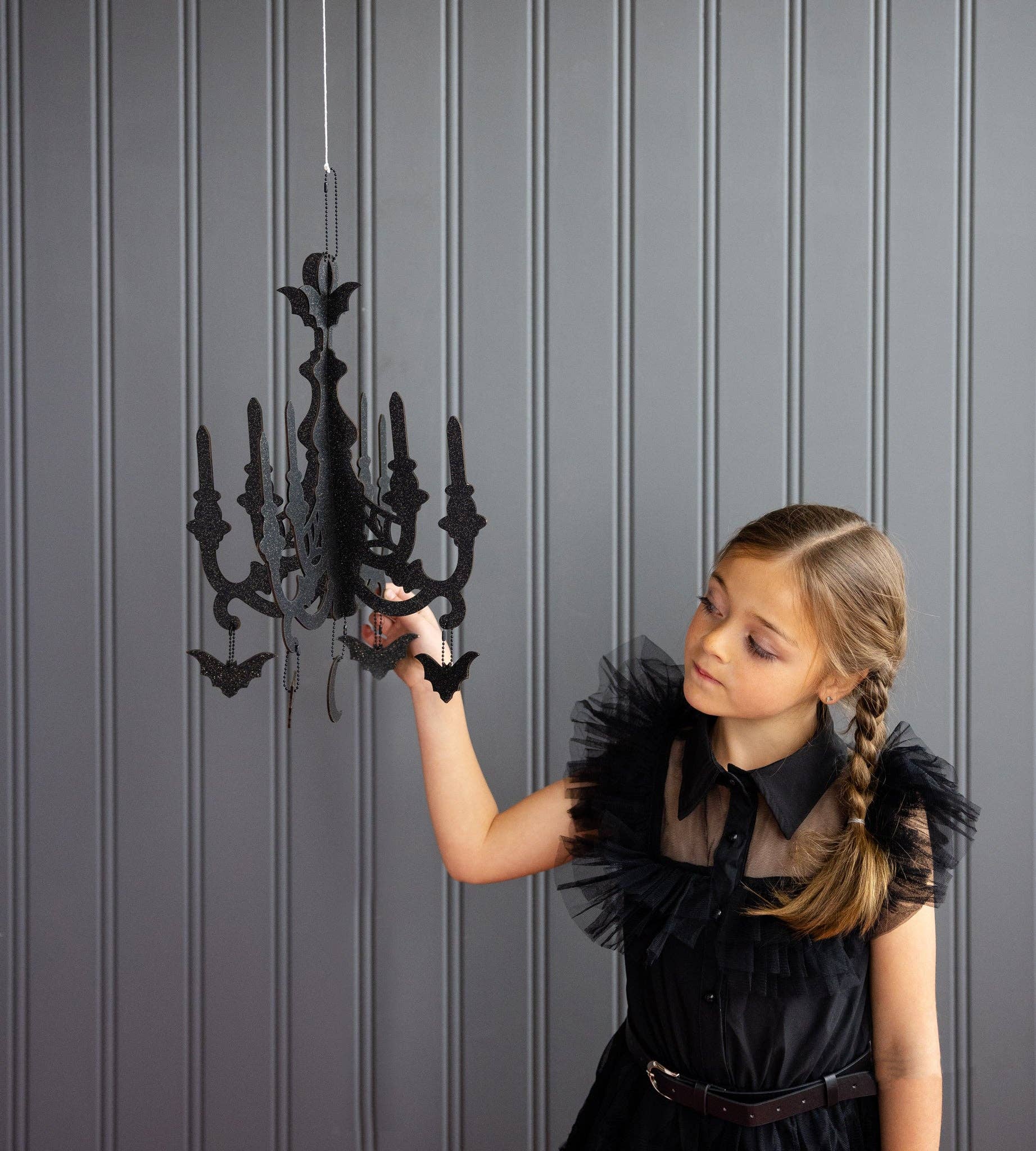 Mystical Black Glittered Hanging Chandelier