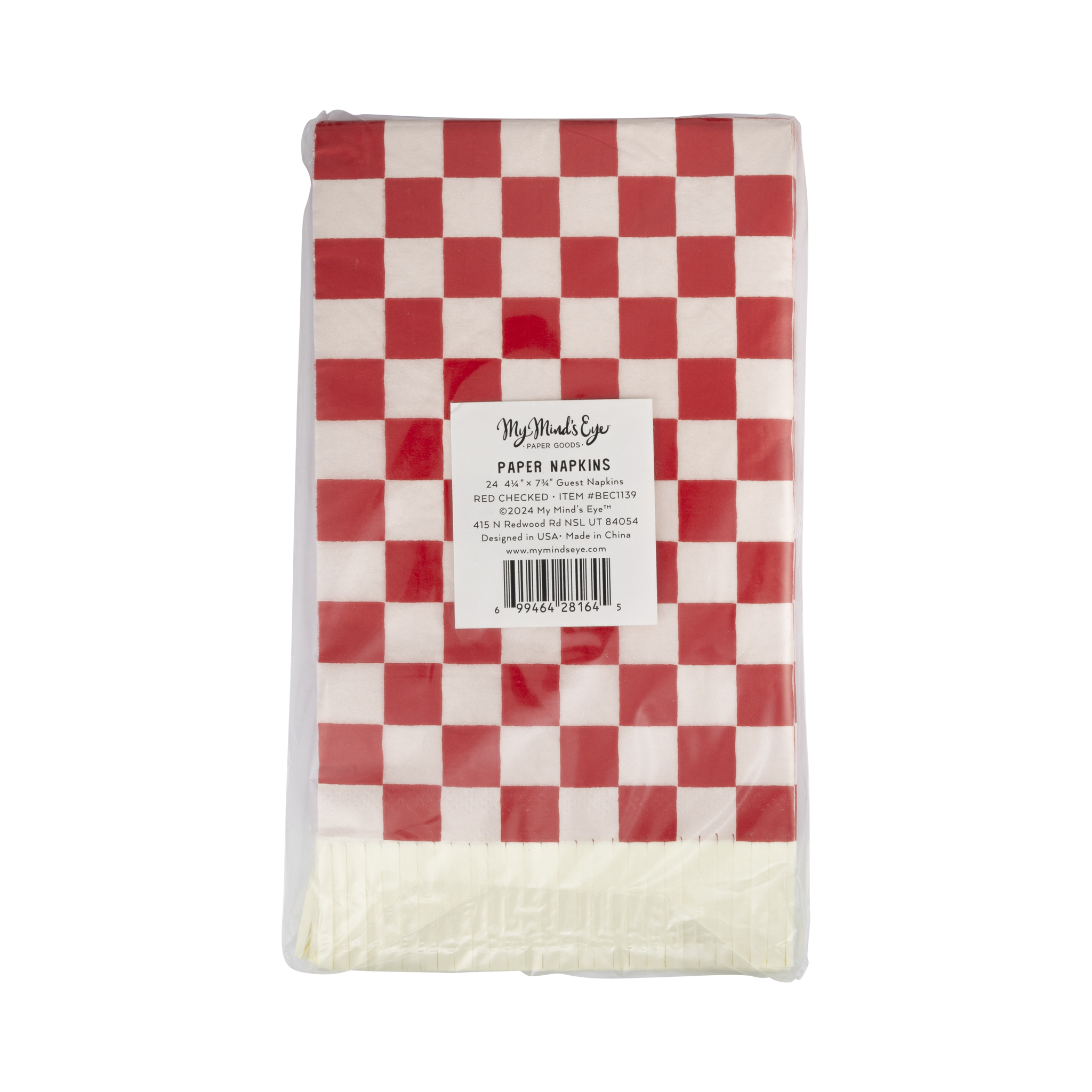 Red and Pink Checked Fringed Paper Dinner Napkins