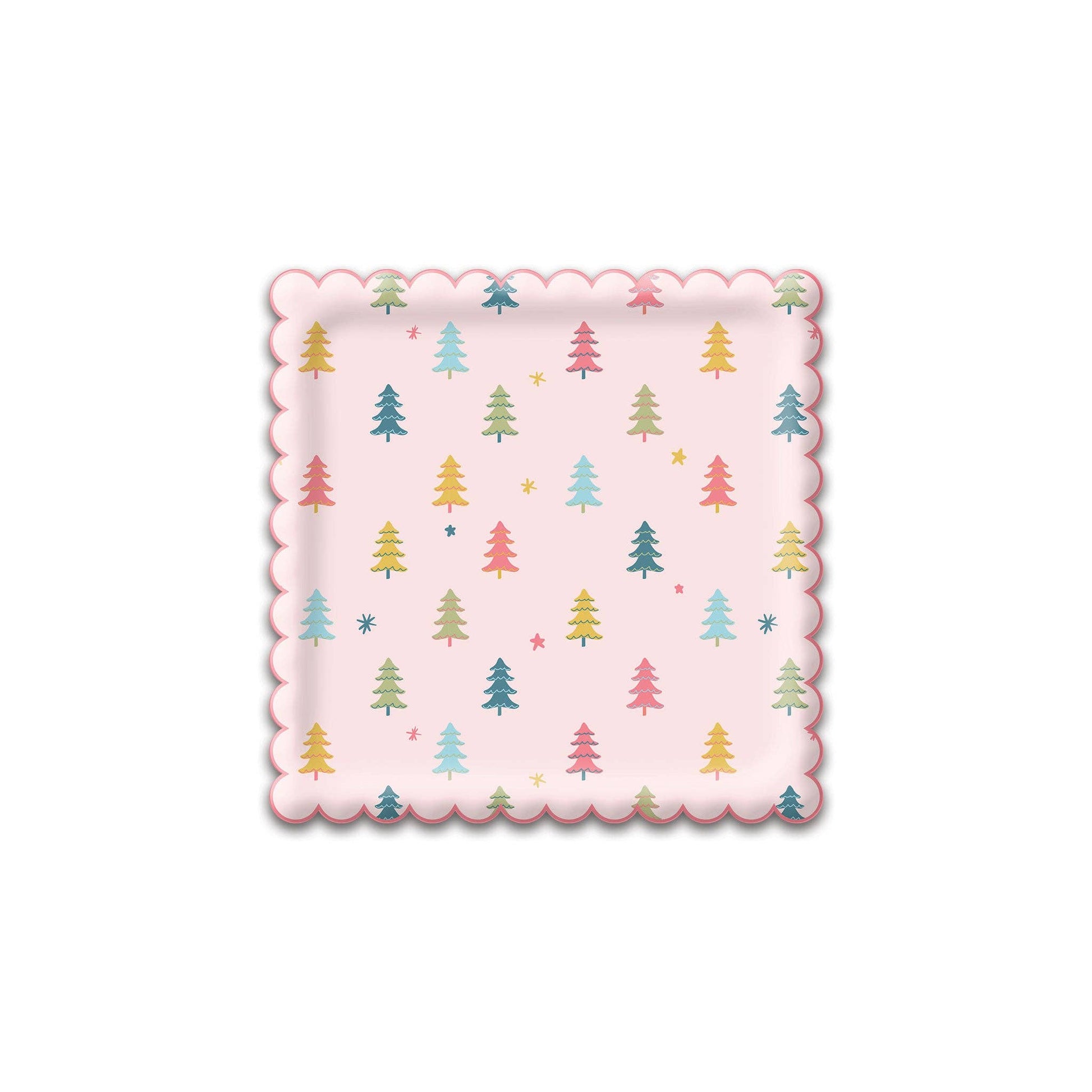 Bright Holiday Square Scallop Trees Paper Plate