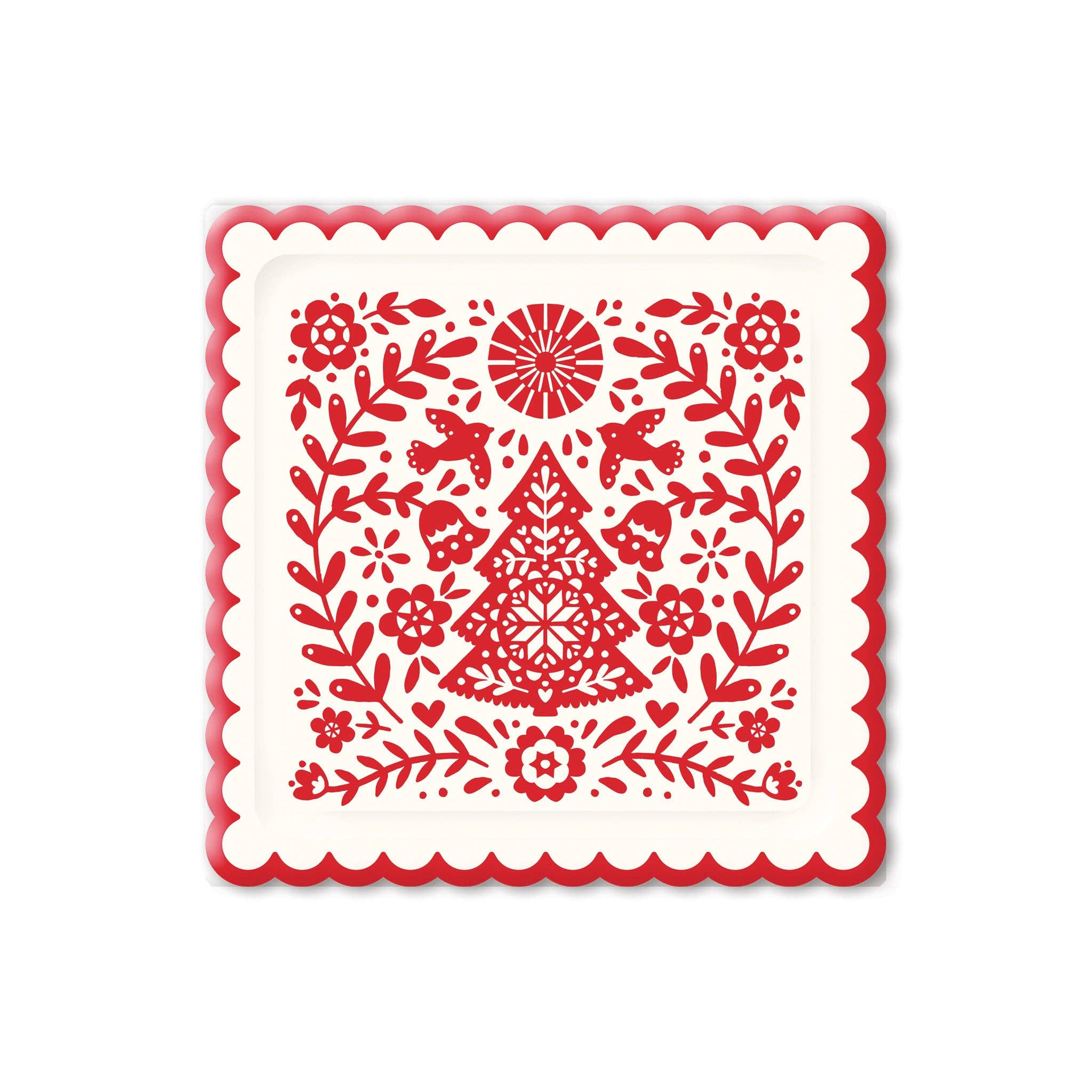 Nordic Christmas Square Scallop Paper Plate