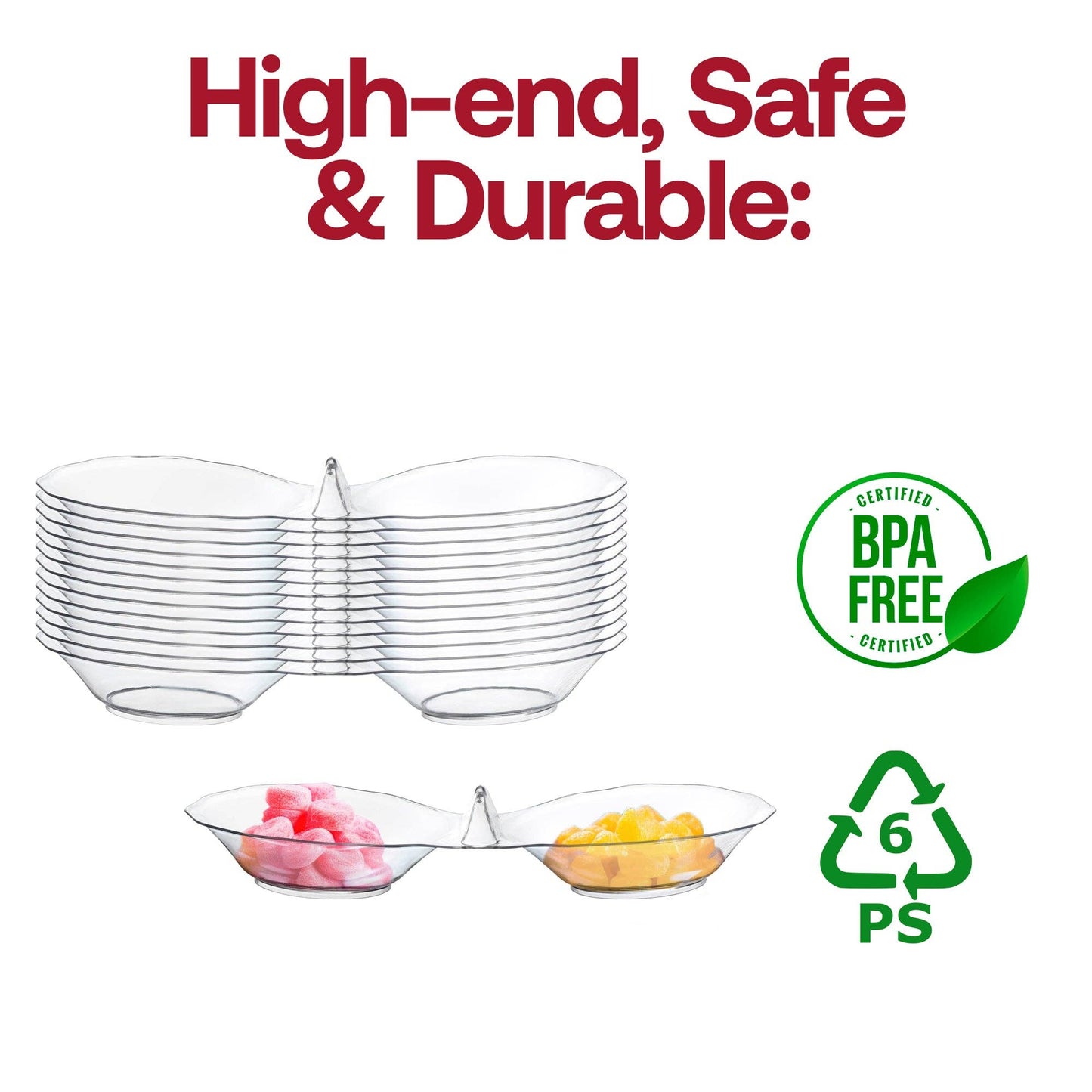 Clear Round 2-Hole Mini Plastic Candy Bowls - Set of 3