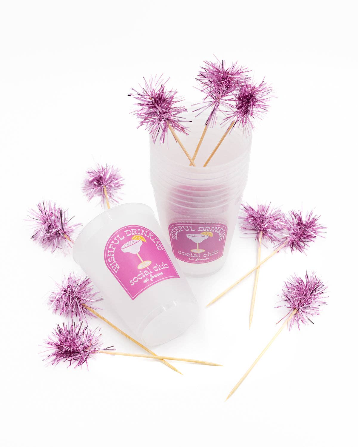 Wishful Drinking Reusable Stackable Cups with Pom Pom Stirs