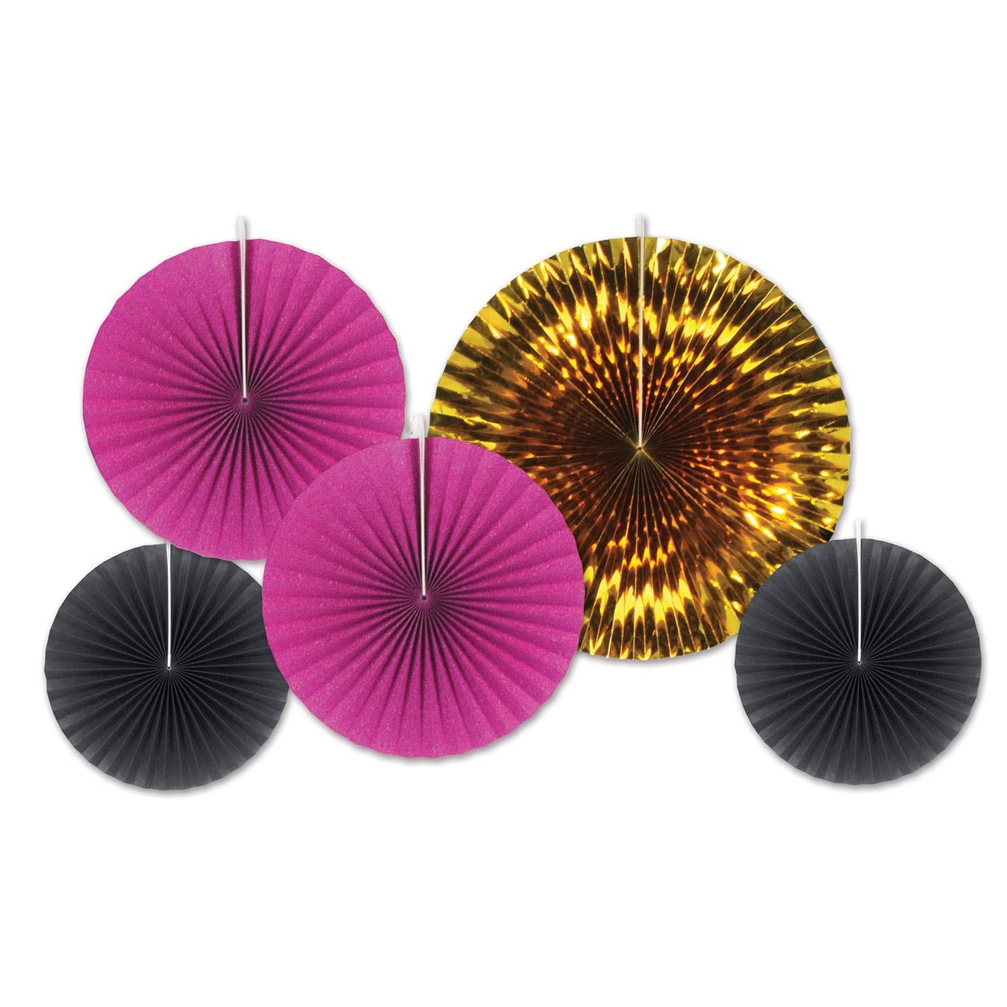 Paper + Foil Decorative Fans - Black, Gold + Fuschia