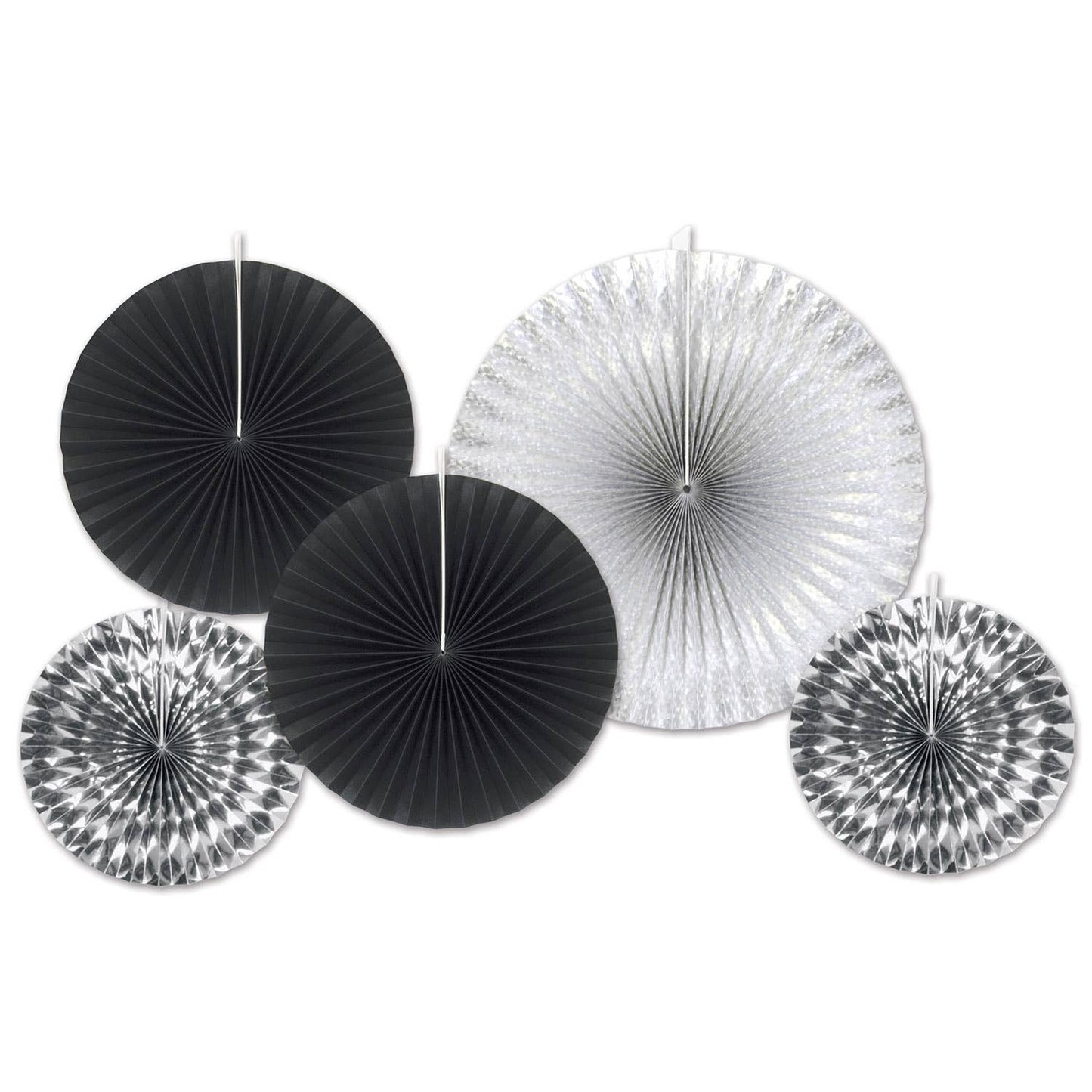 Paper + Foil Decorative Fans - Black and Silver