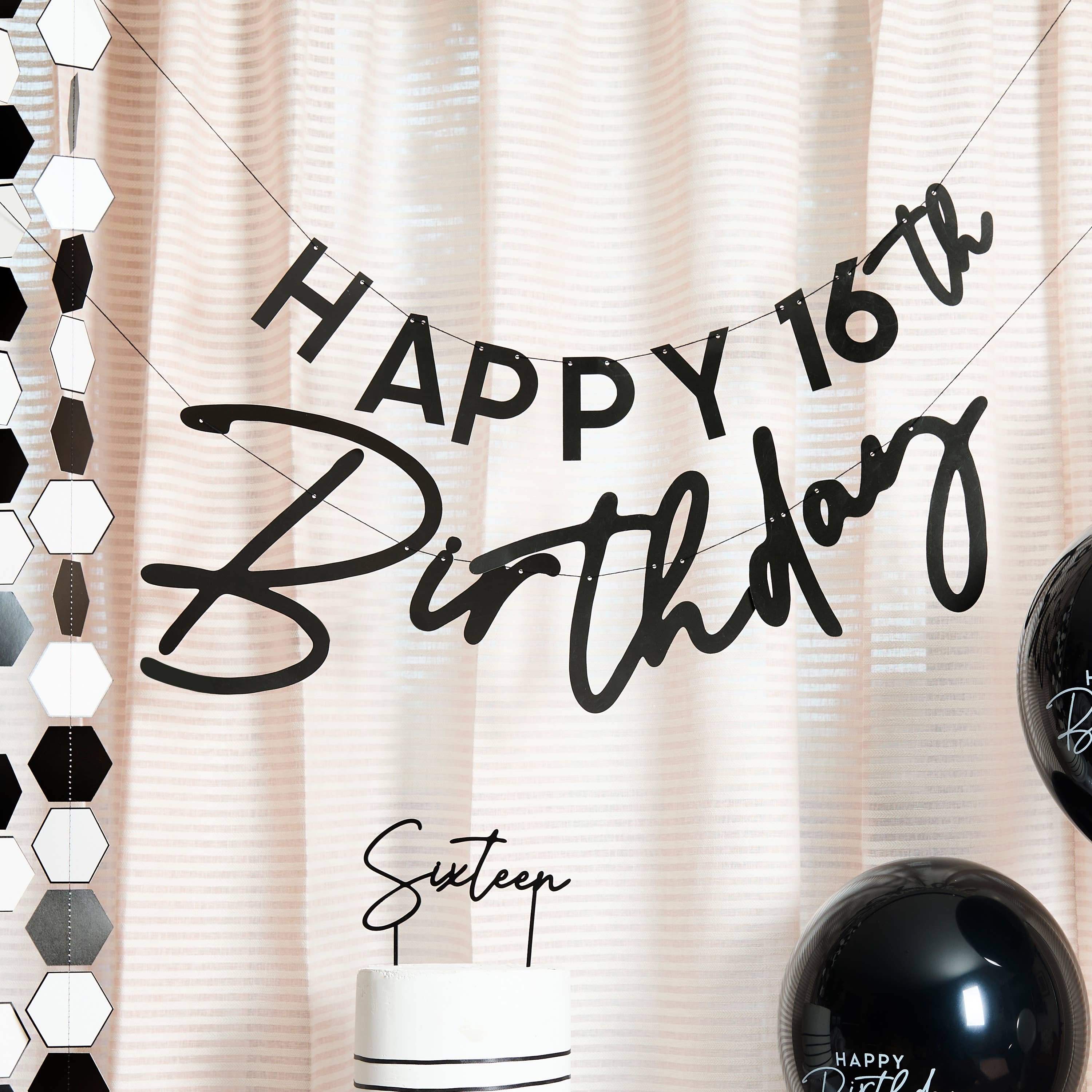 Black 'Happy Birthday' Customisable Banner