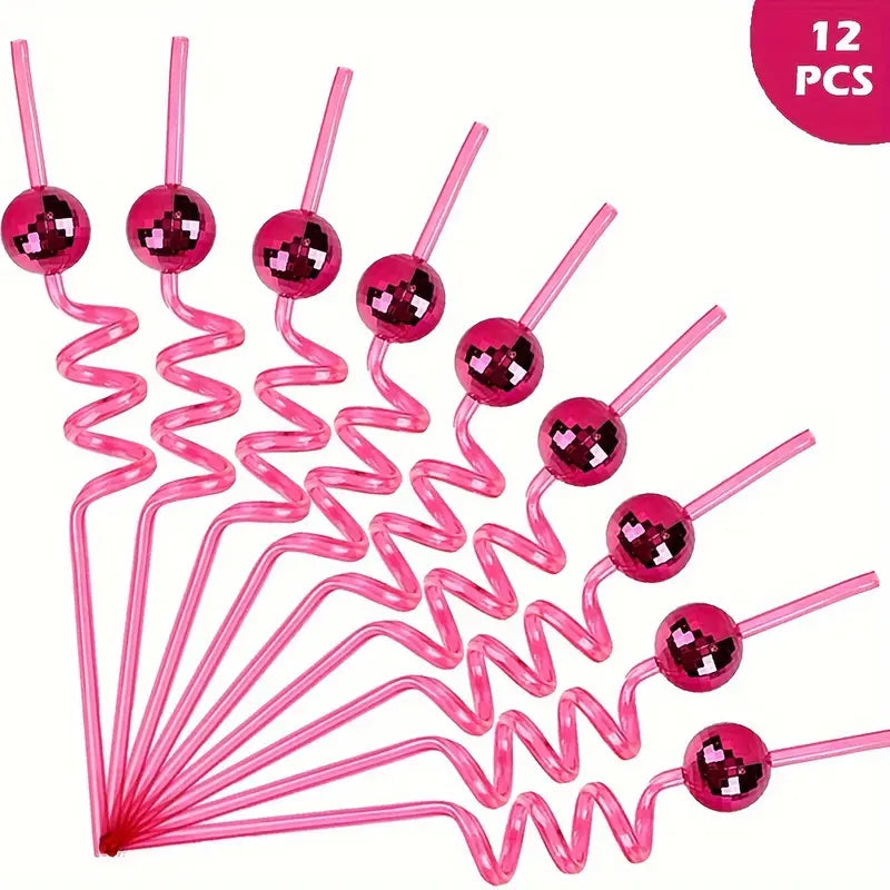 Disco Pink Swirly Straw