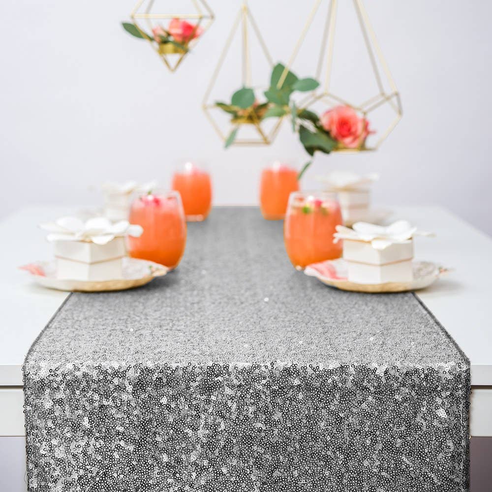 Modern Sparkle Sequin Table Runner - Metallic Silver