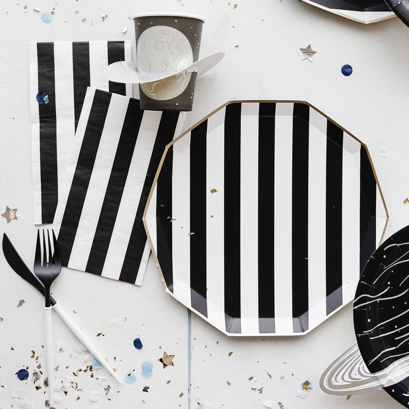 Black + White Cabana Stripe Plate