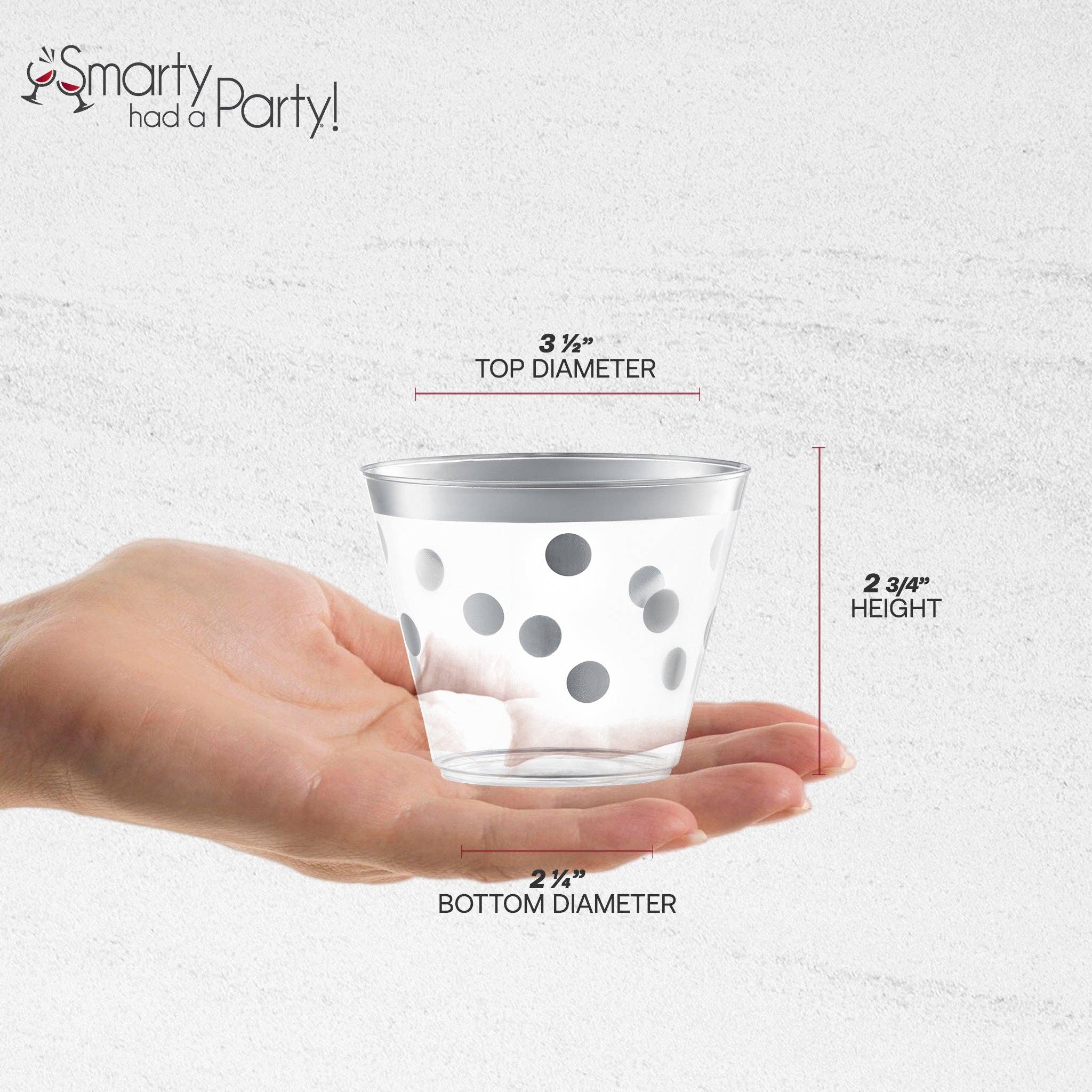 8 oz. Clear w/ Silver Dots Round Plastic Party Cups