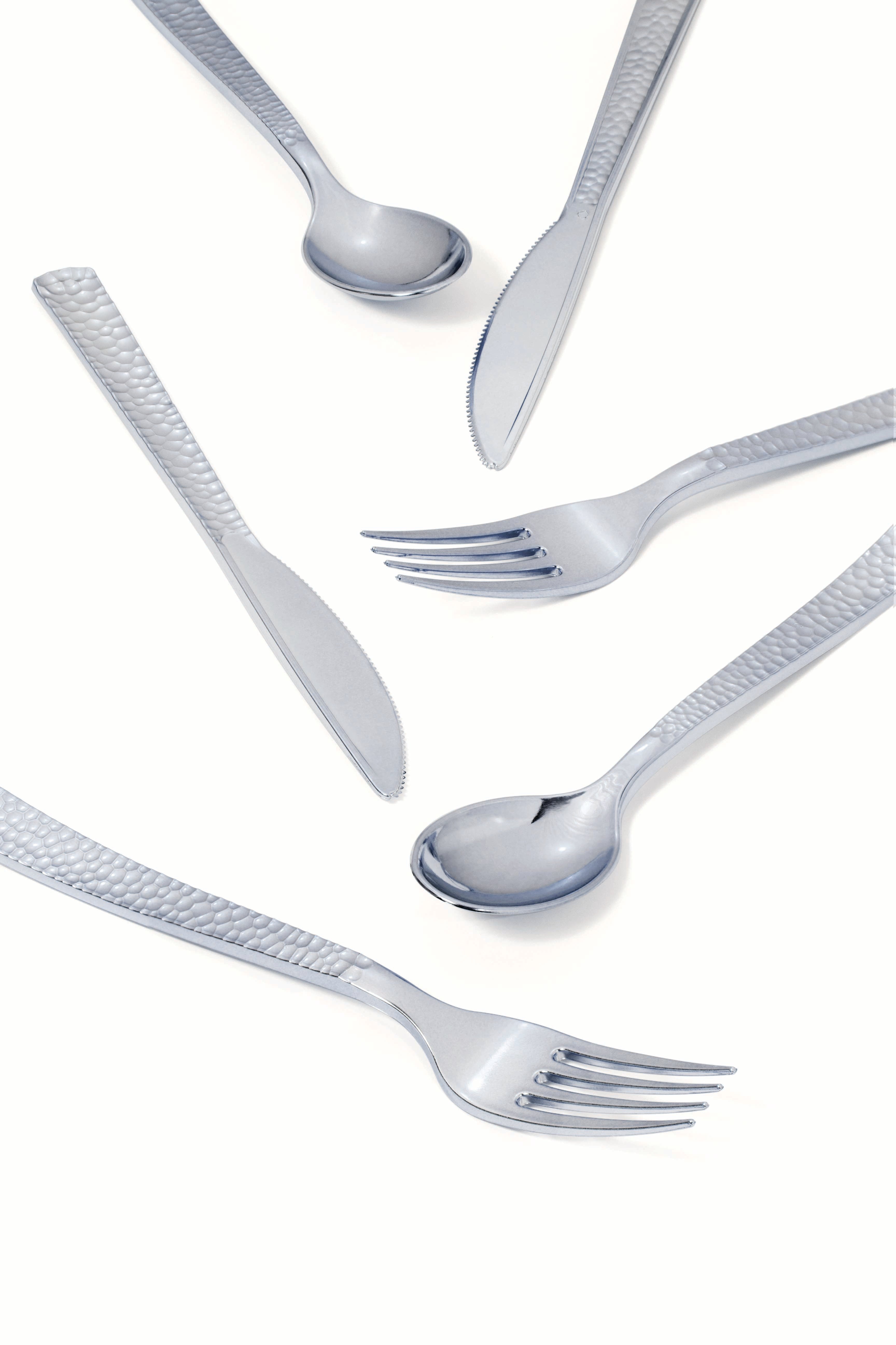 Silver Hammered Metal Cutlery Set