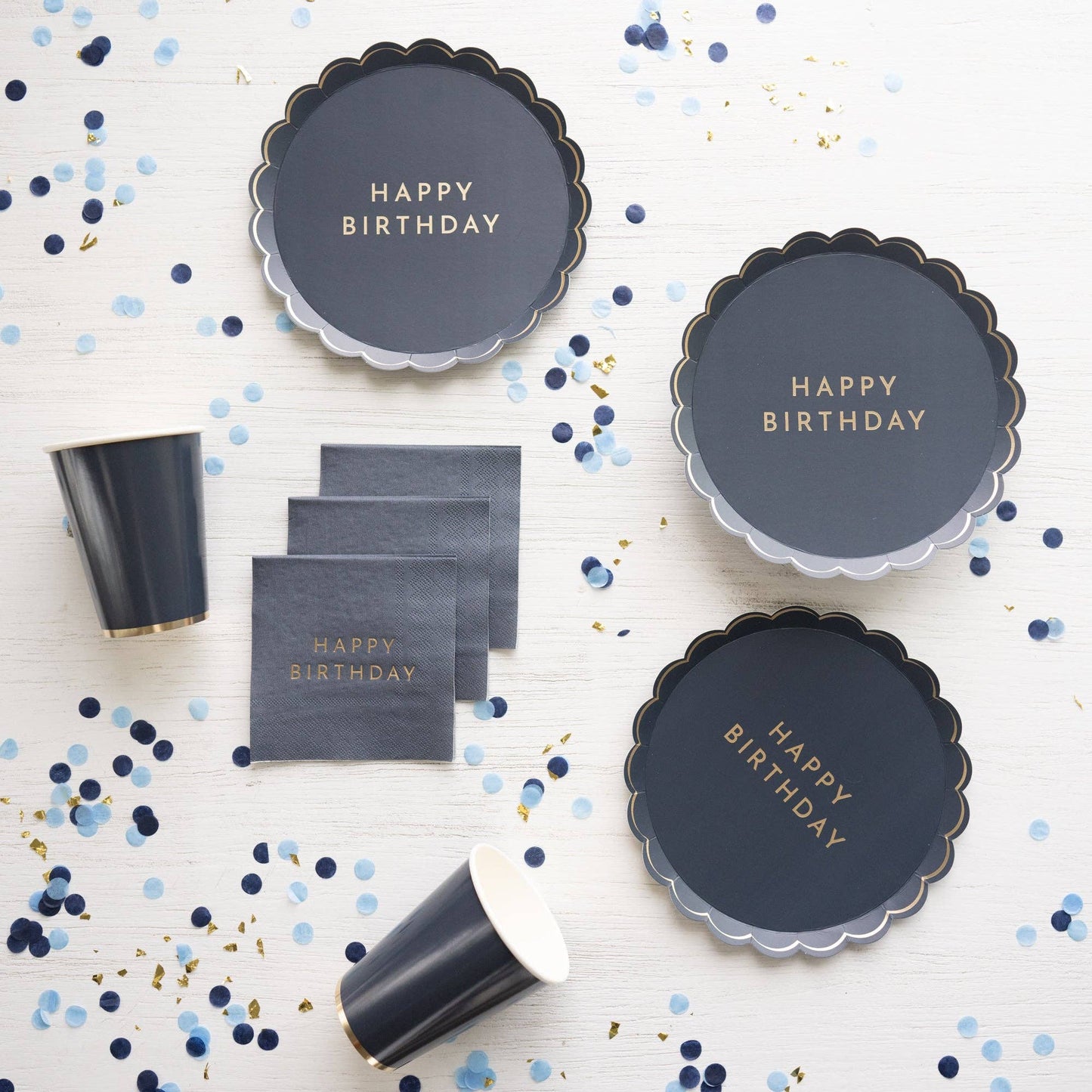 Midnight Blue Happy Birthday Dessert Plates