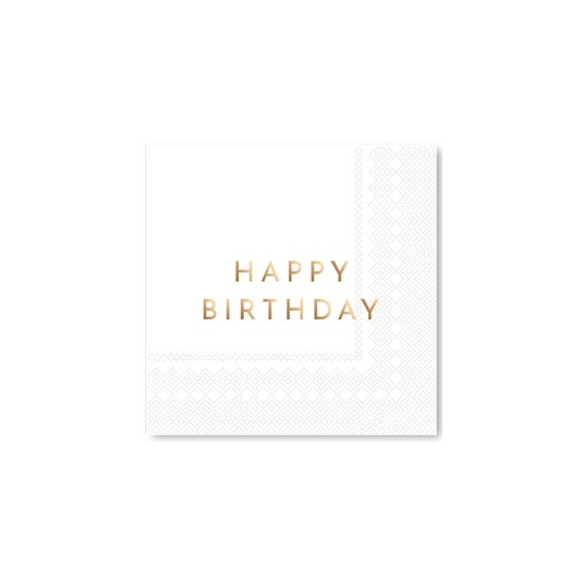 White + Gold Happy Birthday Napkins