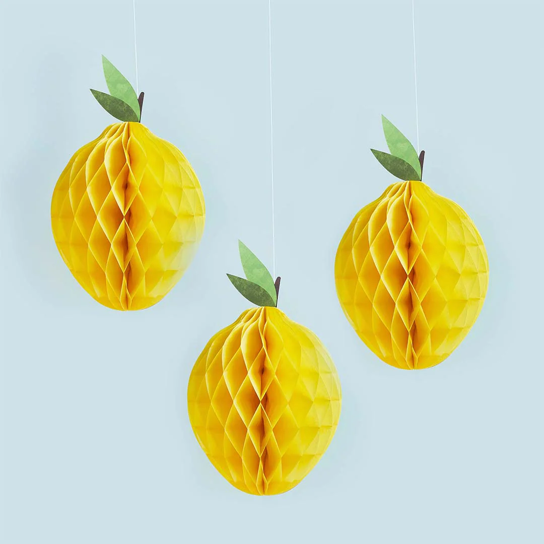 Lemon Honeycomb Hanging Decor - Set of 3