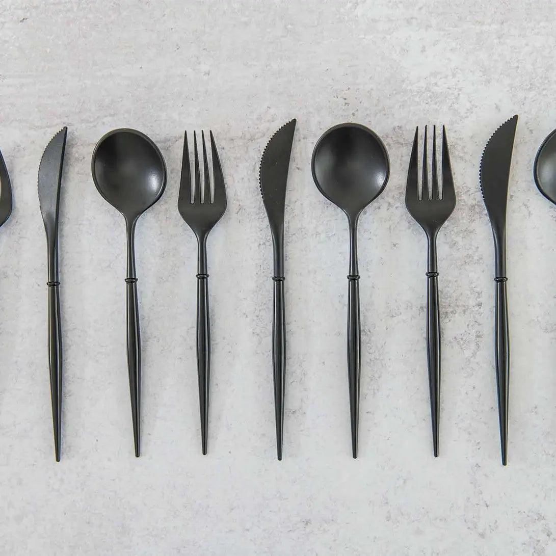 All Black Bella Assorted Plastic Cutlery - 24 Pieces, Service for 8
