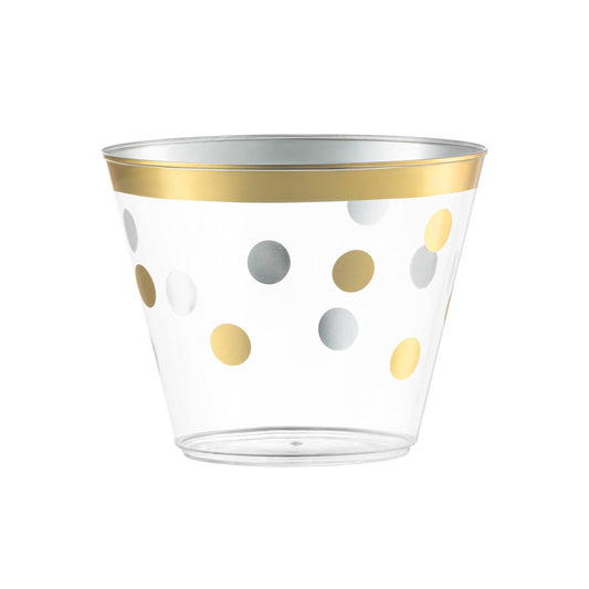 8 oz. Clear with Gold Dots Plastic Party Cups