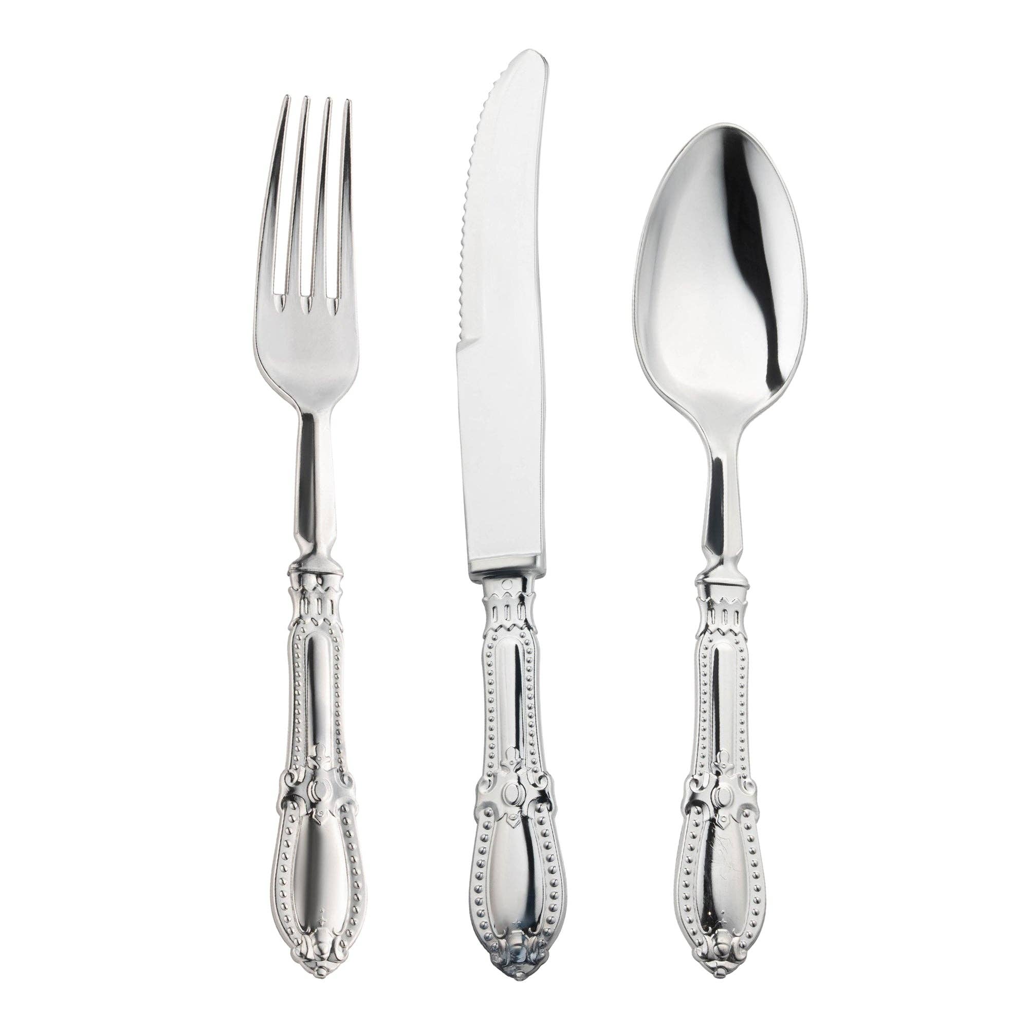 Silver Baroque Disposable Plastic Cutlery Set - 10 Guests