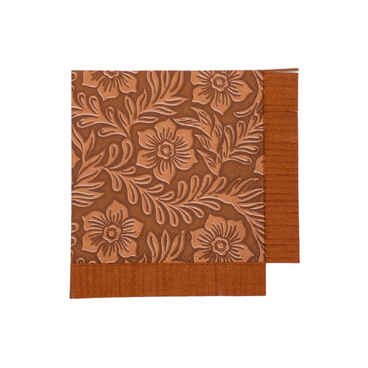 Floral Tooled Leather Cocktail Napkins - Pack of 20