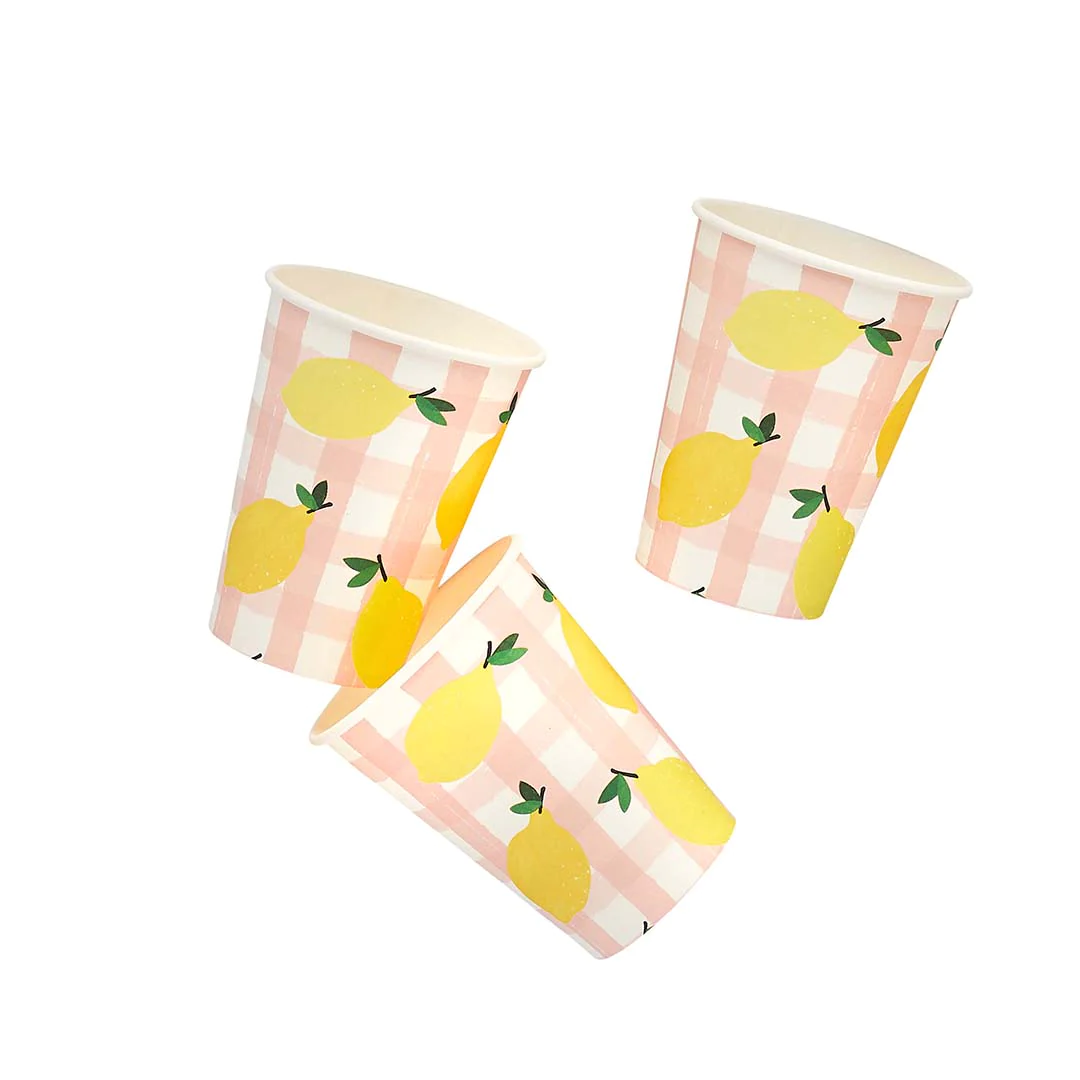 Lemon & Gingham Paper Cups