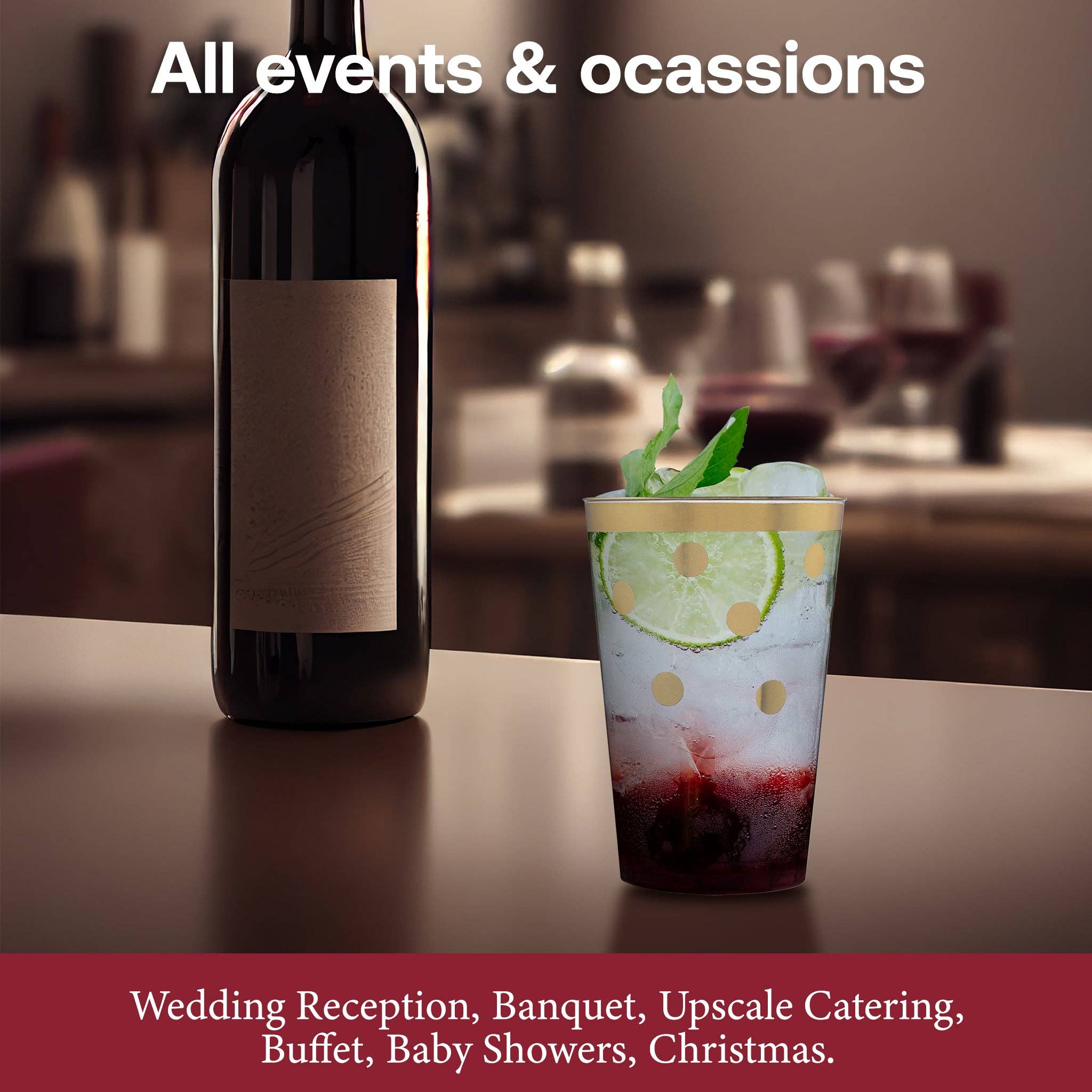 12 oz. Clear with Gold Dots Round Plastic Tumblers