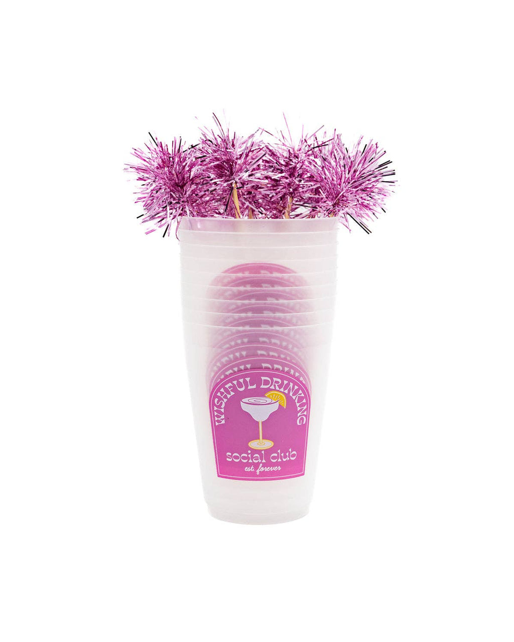 Wishful Drinking Reusable Stackable Cups with Pom Pom Stirs