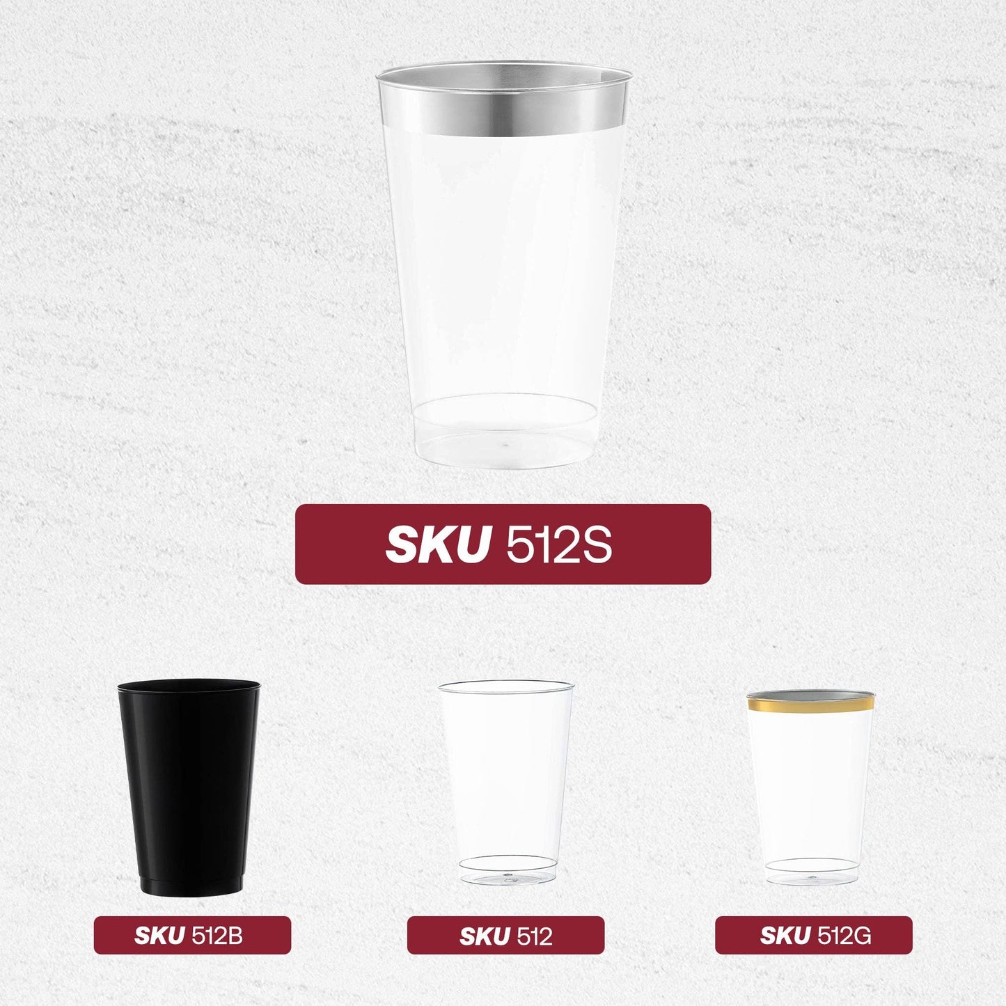 12 oz. Clear w/ Metallic Silver Rim Round Tumblers