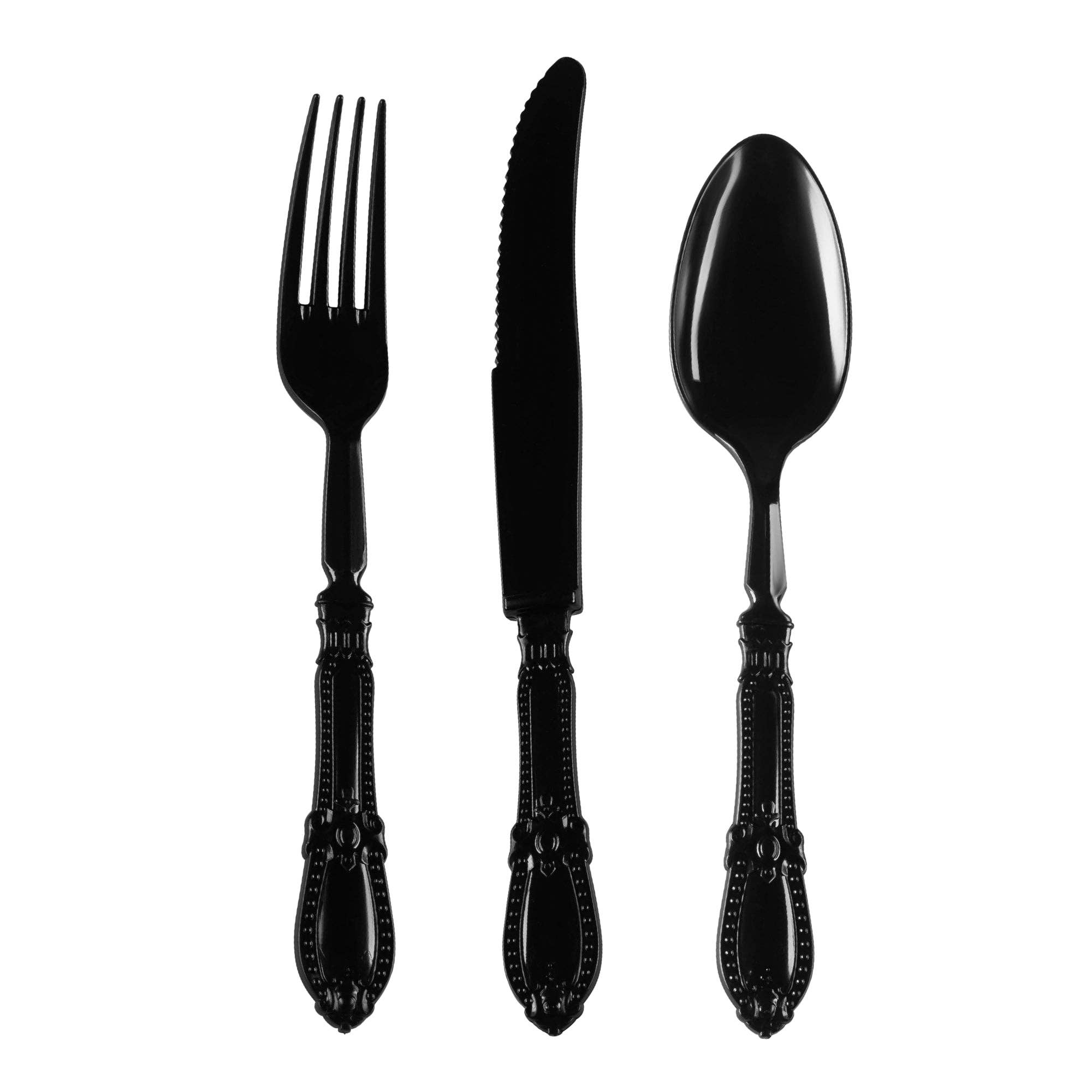 Black Baroque Disposable Plastic Cutlery Set - 20 Guests