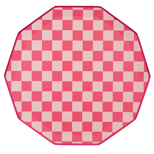 Pink Checkered Dinner Plates