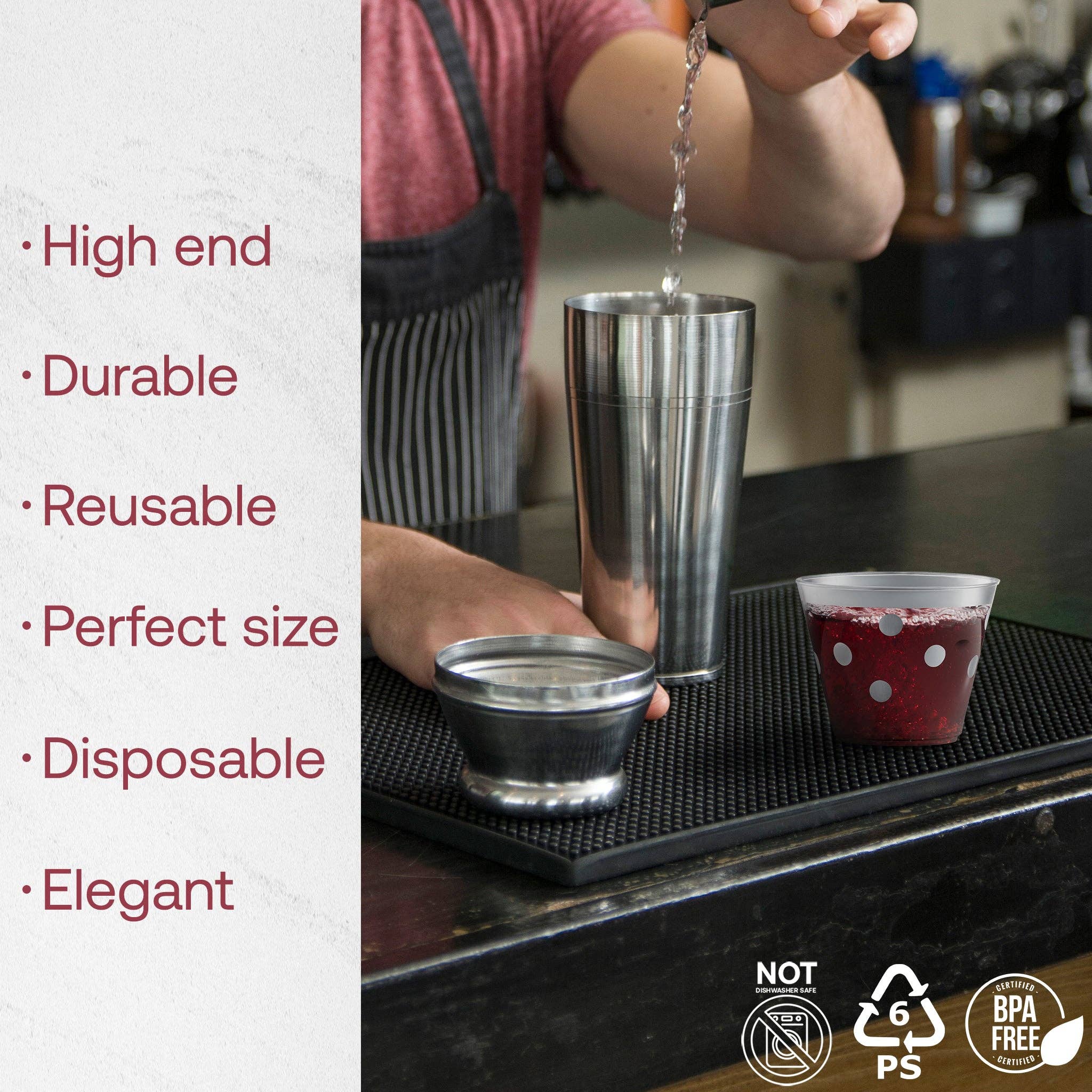 8 oz. Clear w/ Silver Dots Round Plastic Party Cups