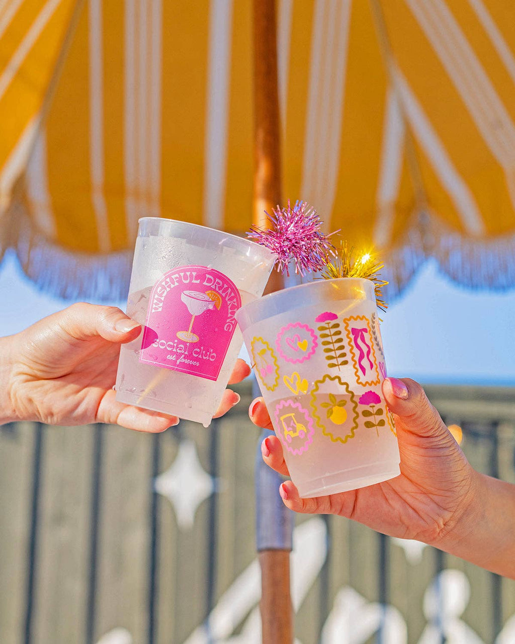 Wishful Drinking Reusable Stackable Cups with Pom Pom Stirs