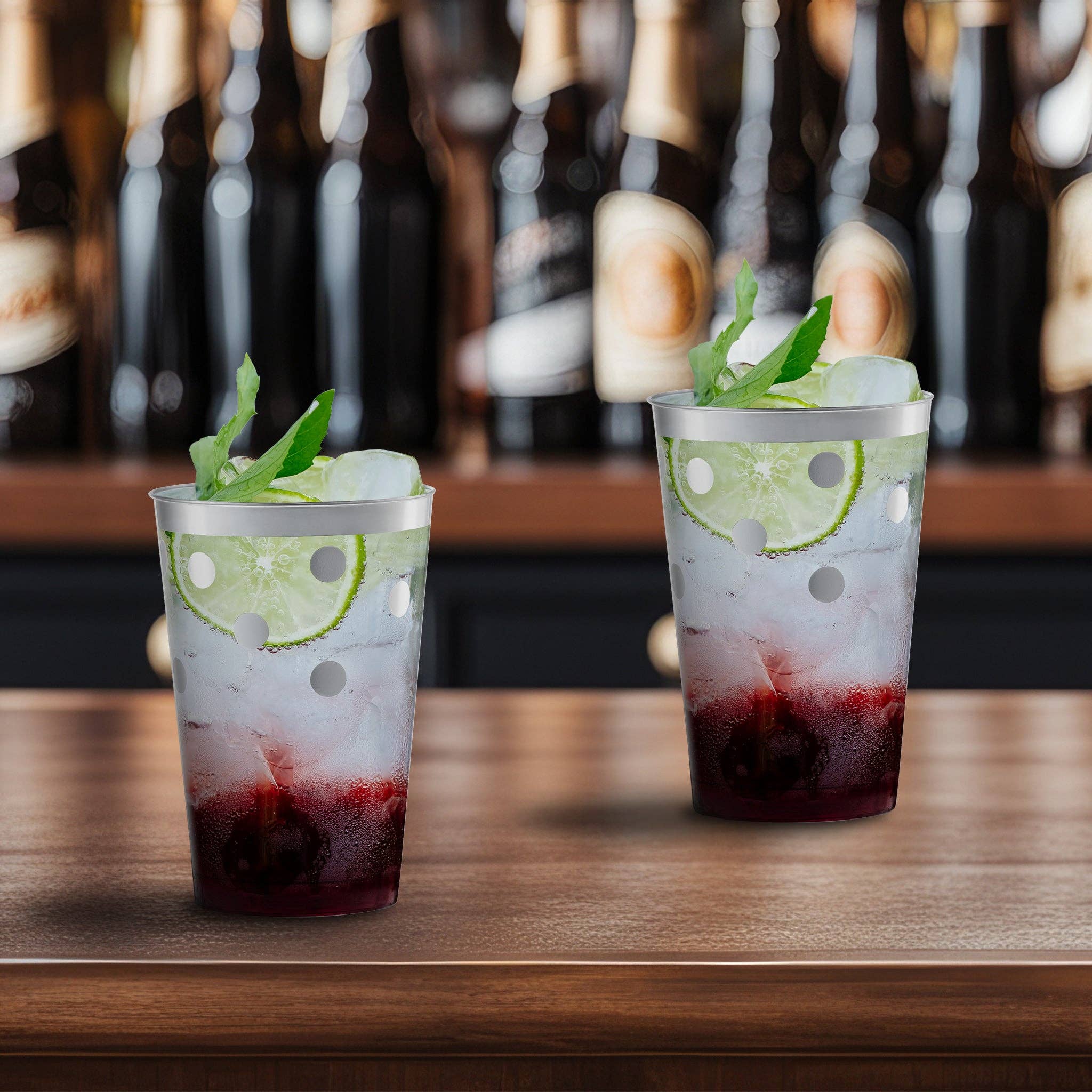 12 oz. Clear with Silver Dots Plastic Tumblers