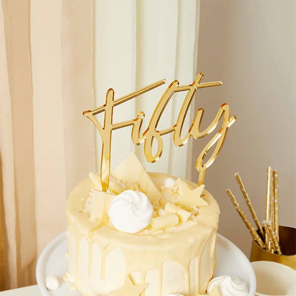 Gold 'Fifty' Cake Topper