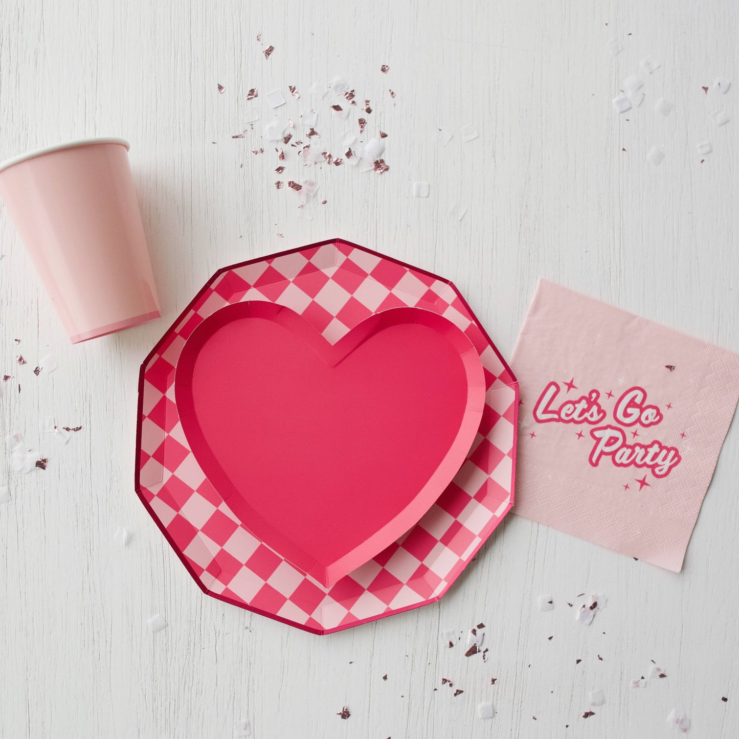 Pink Checkered Dinner Plates