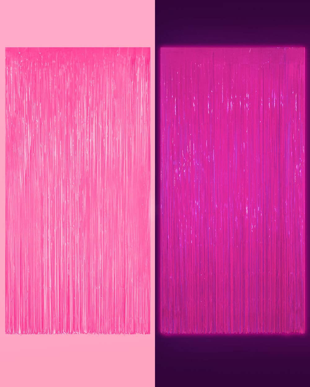 Black Light Neon Pink Fringe Foil Curtain
