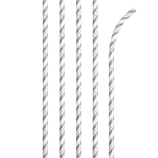 Silver and White Striped Straws