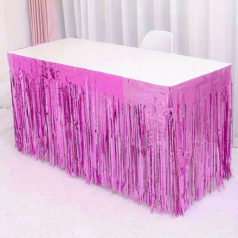 Metallic Pink Fringe Table Skirt