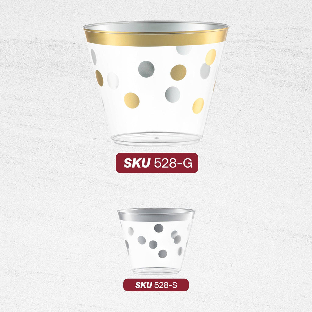 8 oz. Clear with Gold Dots Plastic Party Cups