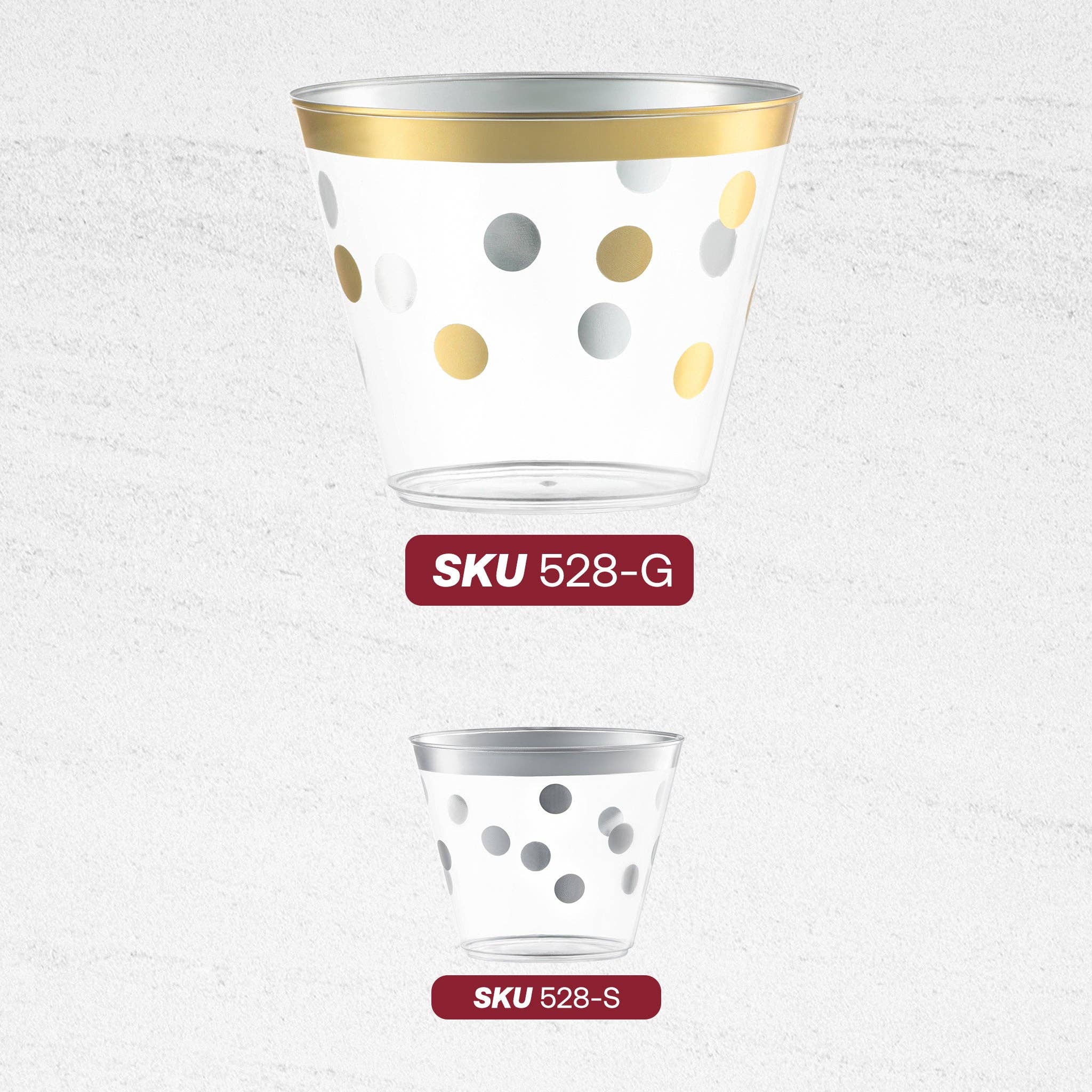 8 oz. Clear with Gold Dots Plastic Party Cups