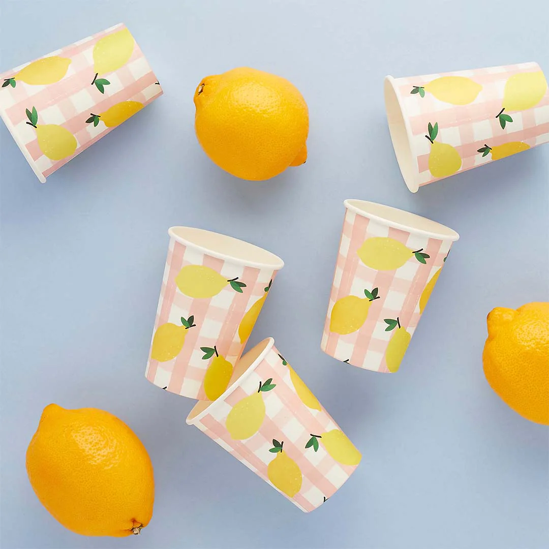 Lemon & Gingham Paper Cups