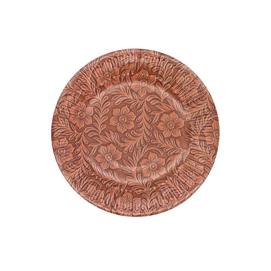 Floral Tooled Leather Dessert Plates - Set of 8