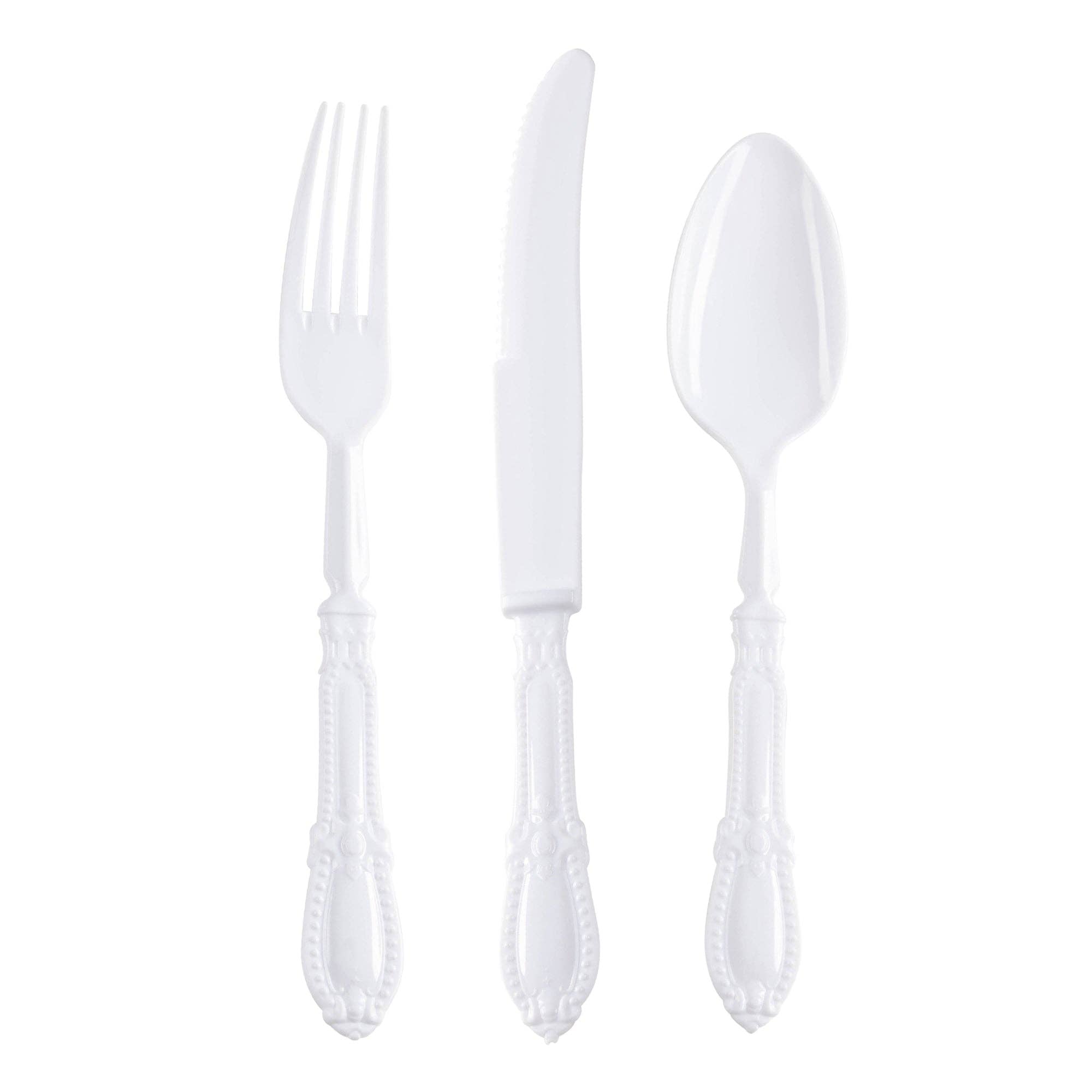 White Baroque Disposable Plastic Cutlery Set - 20 Guests