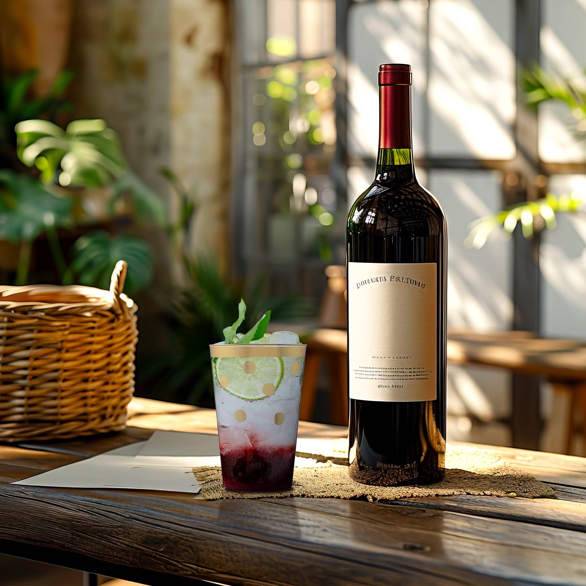 12 oz. Clear with Gold Dots Round Plastic Tumblers