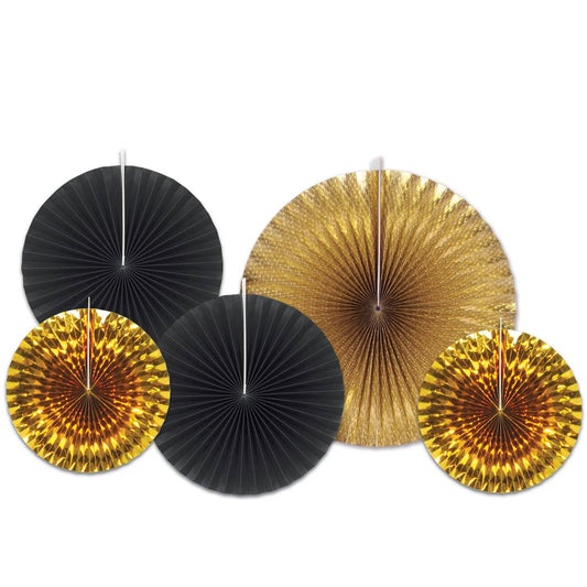 Paper + Foil Decorative Fans - Gold and Black