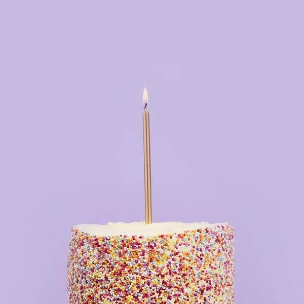 Gold Skinny Candles & Holders - Set of 12