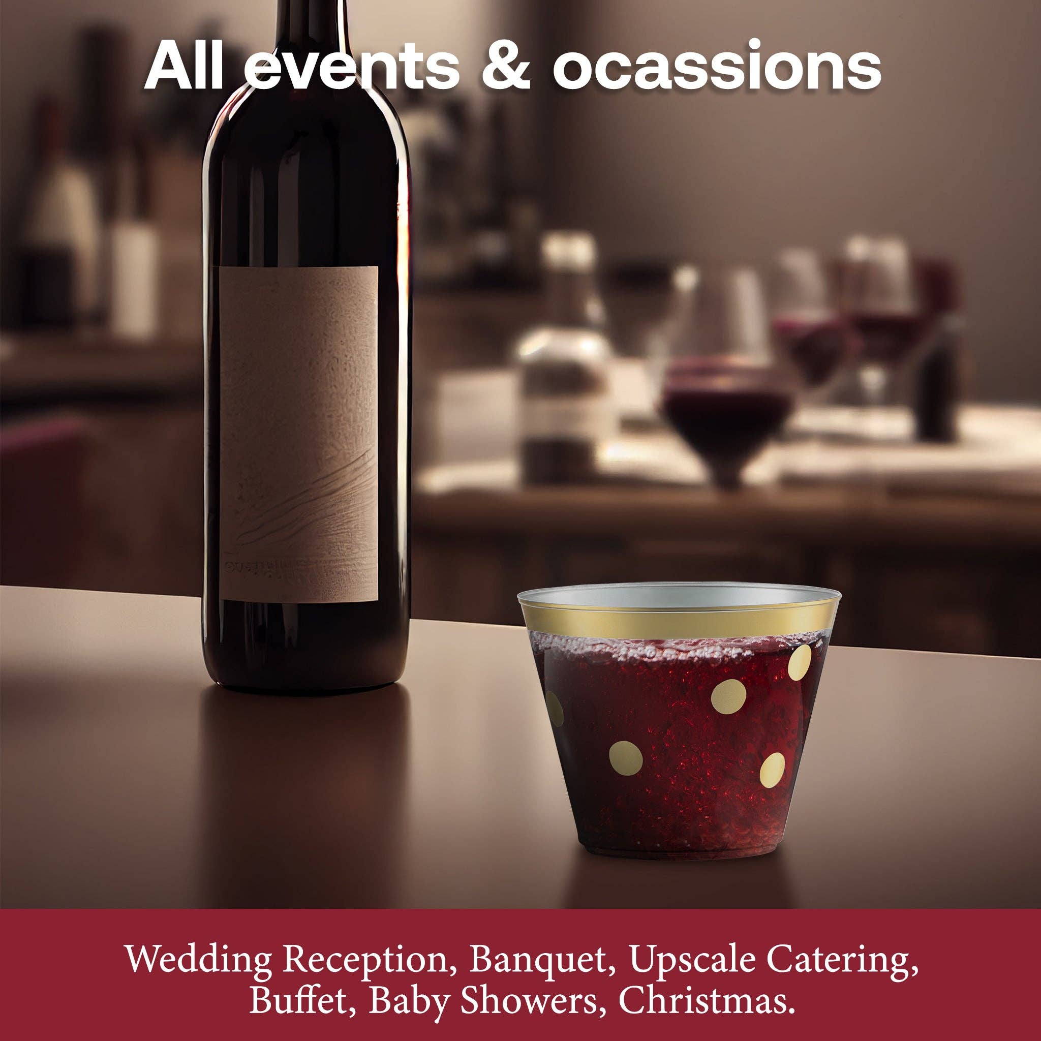 8 oz. Clear with Gold Dots Plastic Party Cups