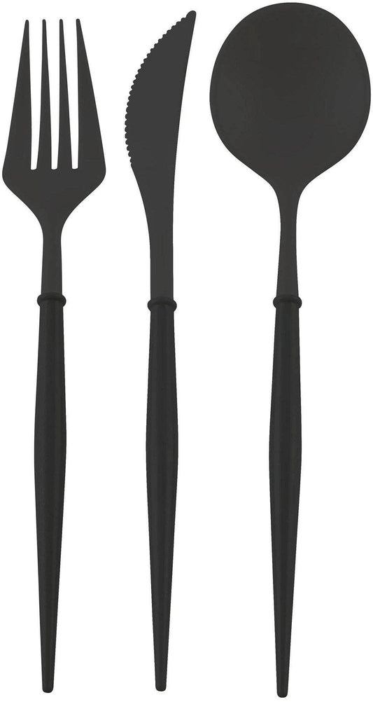 All Black Bella Assorted Plastic Cutlery - 24 Pieces, Service for 8